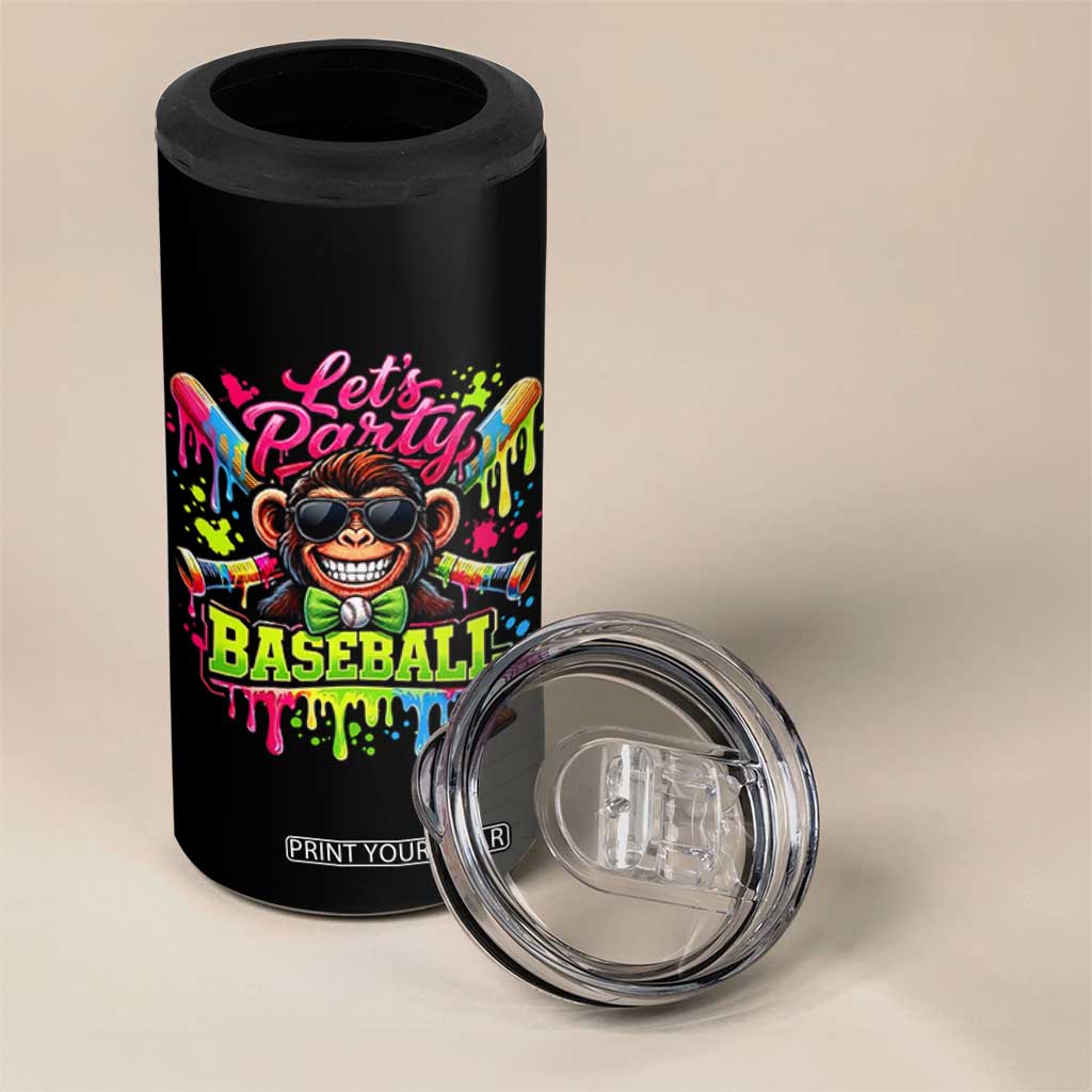 Lets Party Baseball Monkey Neon Dripping Graphic 4 in 1 Can Cooler Tumbler Funny Ball Party Game Day Fans TS02 Print Your Wear