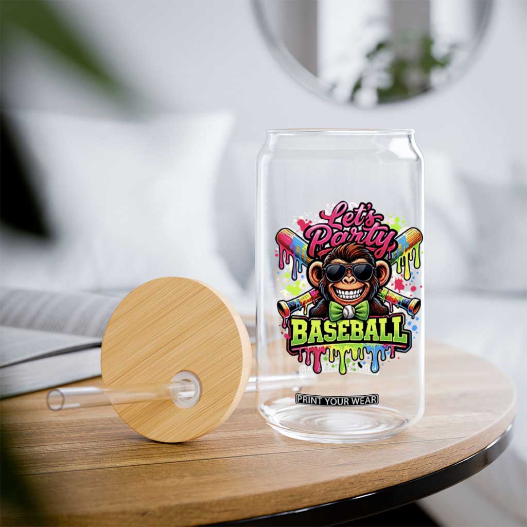 Lets Party Baseball Monkey Neon Dripping Graphic Glass Can Funny Ball Party Game Day Fans TS02 Print Your Wear