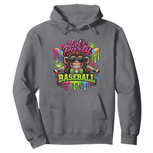 Lets Party Baseball Monkey Neon Dripping Graphic Hoodie Funny Ball Party Game Day Fans TS02 Charcoal Print Your Wear