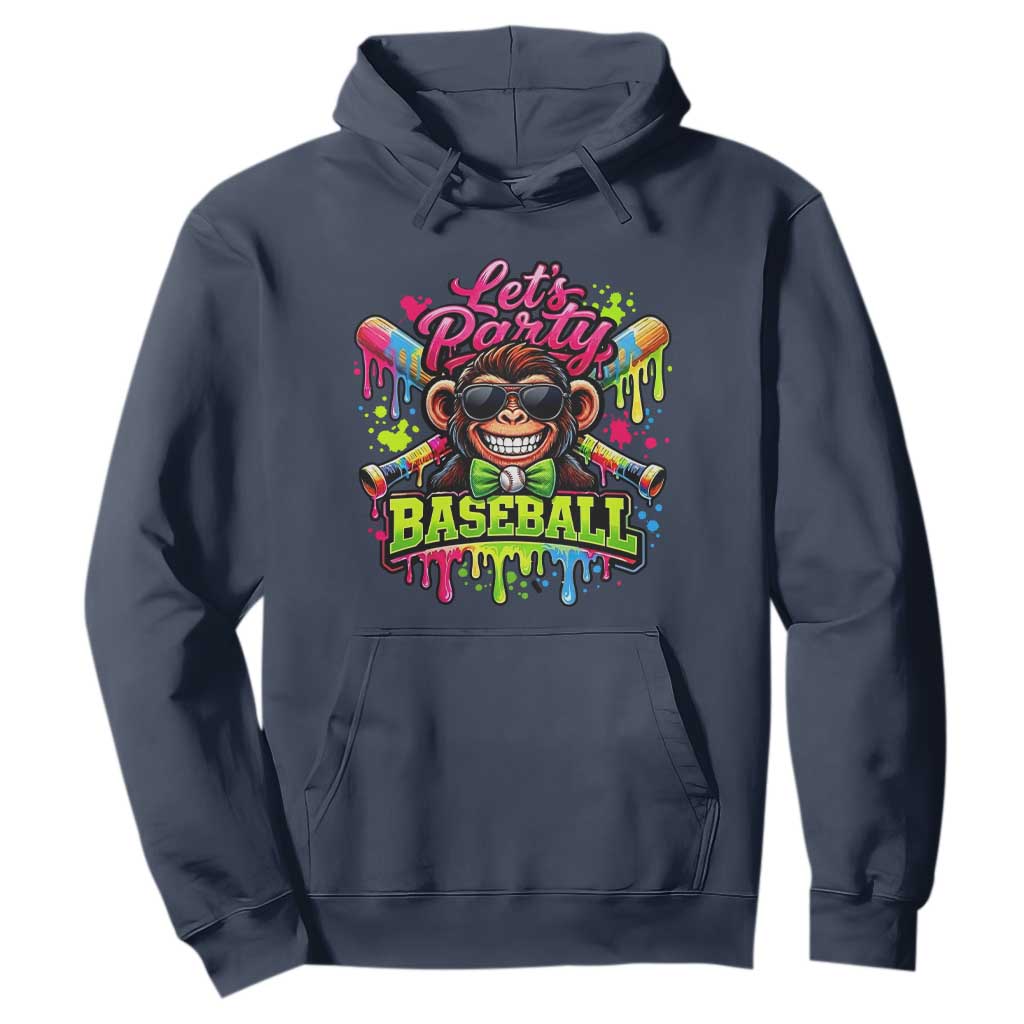 Lets Party Baseball Monkey Neon Dripping Graphic Hoodie Funny Ball Party Game Day Fans TS02 Navy Print Your Wear