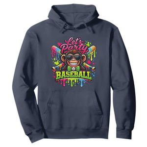 Lets Party Baseball Monkey Neon Dripping Graphic Hoodie Funny Ball Party Game Day Fans TS02 Navy Print Your Wear