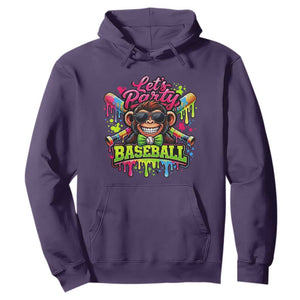 Lets Party Baseball Monkey Neon Dripping Graphic Hoodie Funny Ball Party Game Day Fans TS02 Purple Print Your Wear