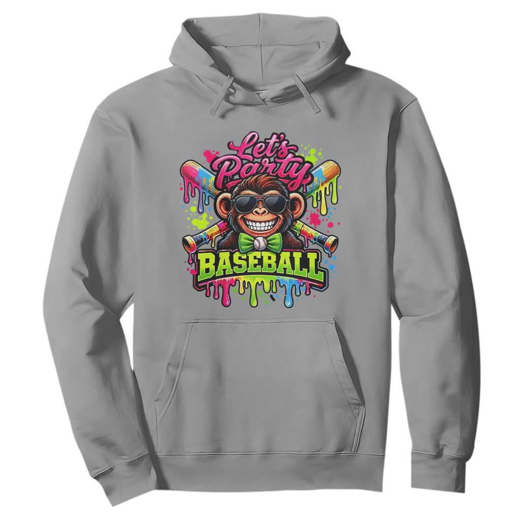 Lets Party Baseball Monkey Neon Dripping Graphic Hoodie Funny Ball Party Game Day Fans TS02 Sport Gray Print Your Wear