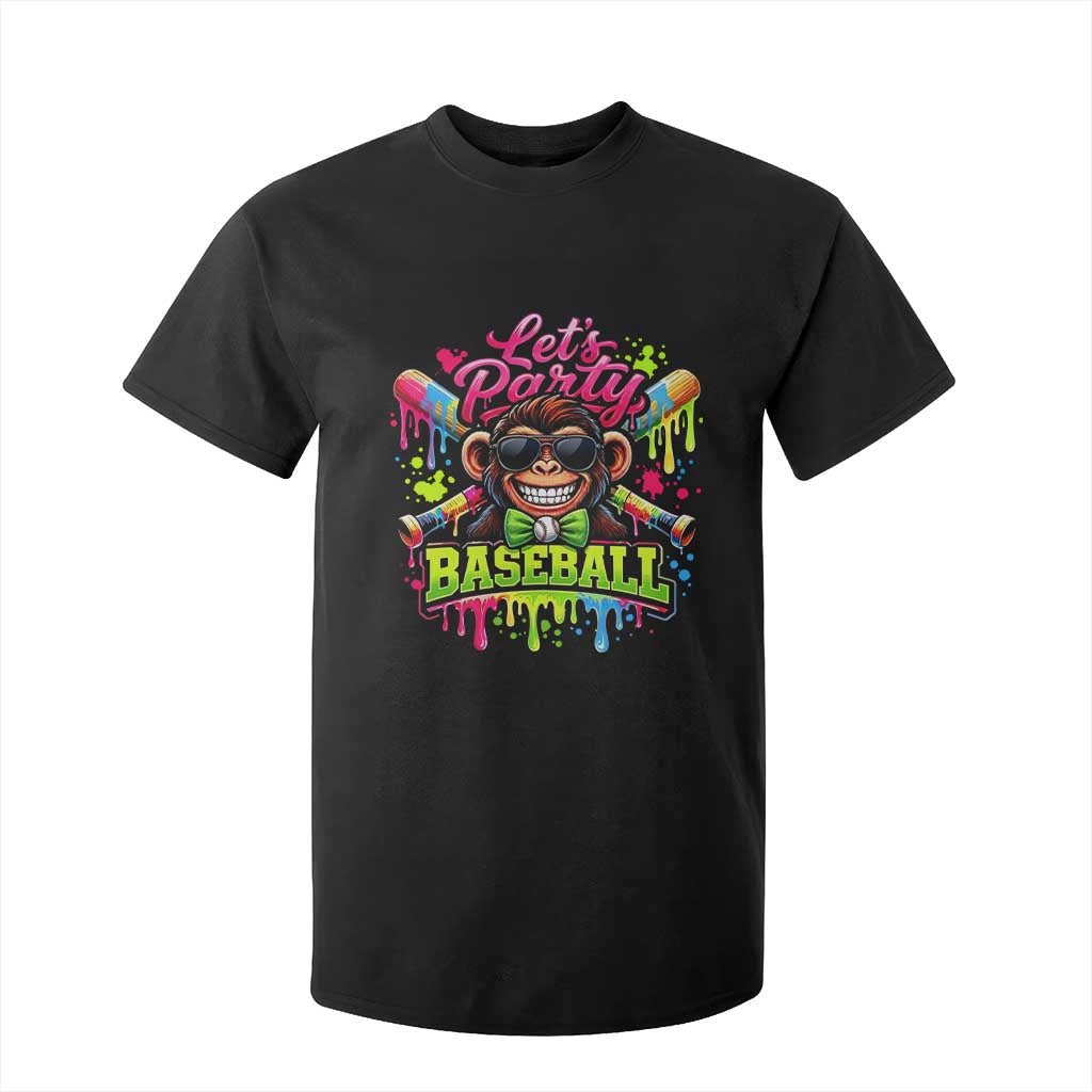 Lets Party Baseball Monkey Neon Dripping Graphic T Shirt For Kid Funny Ball Party Game Day Fans TS02 Black Print Your Wear