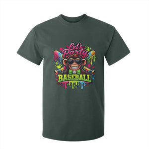 Lets Party Baseball Monkey Neon Dripping Graphic T Shirt For Kid Funny Ball Party Game Day Fans TS02 Dark Forest Green Print Your Wear
