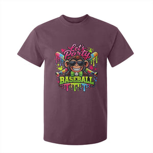Lets Party Baseball Monkey Neon Dripping Graphic T Shirt For Kid Funny Ball Party Game Day Fans TS02 Maroon Print Your Wear