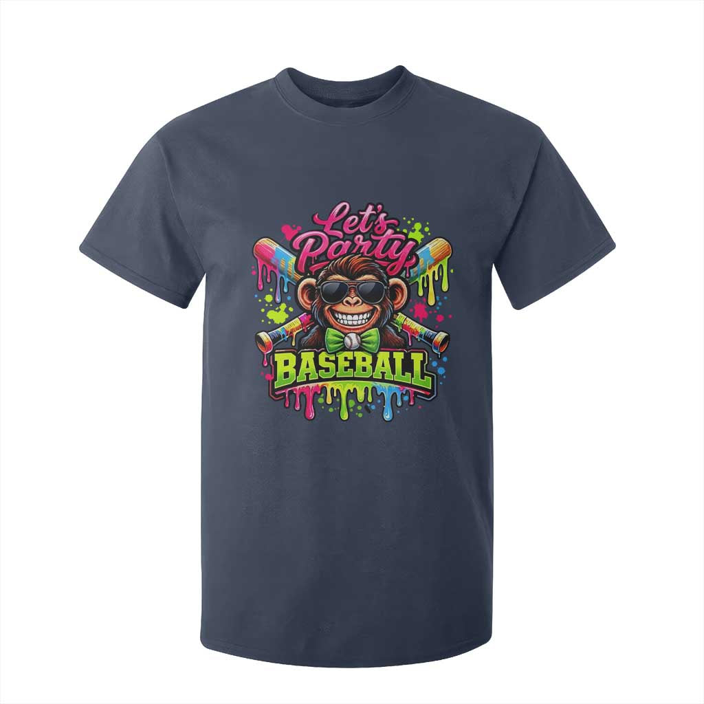 Lets Party Baseball Monkey Neon Dripping Graphic T Shirt For Kid Funny Ball Party Game Day Fans TS02 Navy Print Your Wear