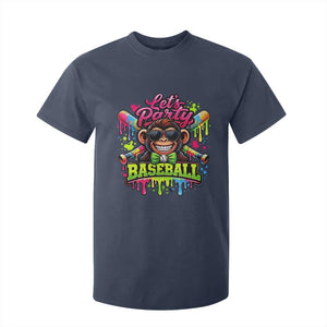Lets Party Baseball Monkey Neon Dripping Graphic T Shirt For Kid Funny Ball Party Game Day Fans TS02 Navy Print Your Wear