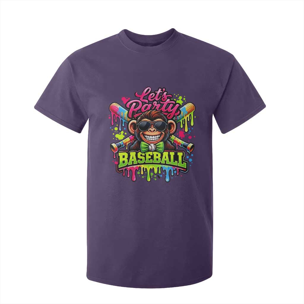 Lets Party Baseball Monkey Neon Dripping Graphic T Shirt For Kid Funny Ball Party Game Day Fans TS02 Purple Print Your Wear