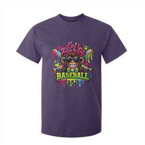 Lets Party Baseball Monkey Neon Dripping Graphic T Shirt For Kid Funny Ball Party Game Day Fans TS02 Purple Print Your Wear