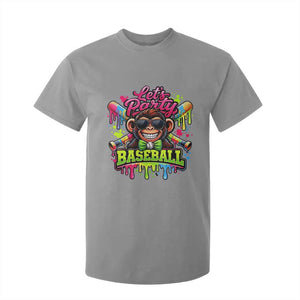 Lets Party Baseball Monkey Neon Dripping Graphic T Shirt For Kid Funny Ball Party Game Day Fans TS02 Sport Gray Print Your Wear