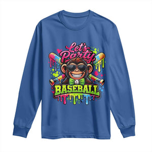 Lets Party Baseball Monkey Neon Dripping Graphic Long Sleeve Shirt Funny Ball Party Game Day Fans TS02 Royal Blue Print Your Wear
