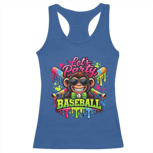 Lets Party Baseball Monkey Neon Dripping Graphic Racerback Tank Top Funny Ball Party Game Day Fans TS02 Royal Blue Print Your Wear