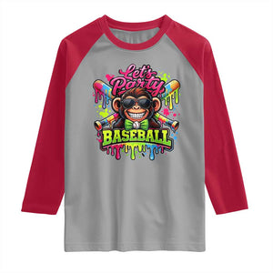 Lets Party Baseball Monkey Neon Dripping Graphic Raglan Shirt Funny Ball Party Game Day Fans TS02 Sport Gray Red Print Your Wear