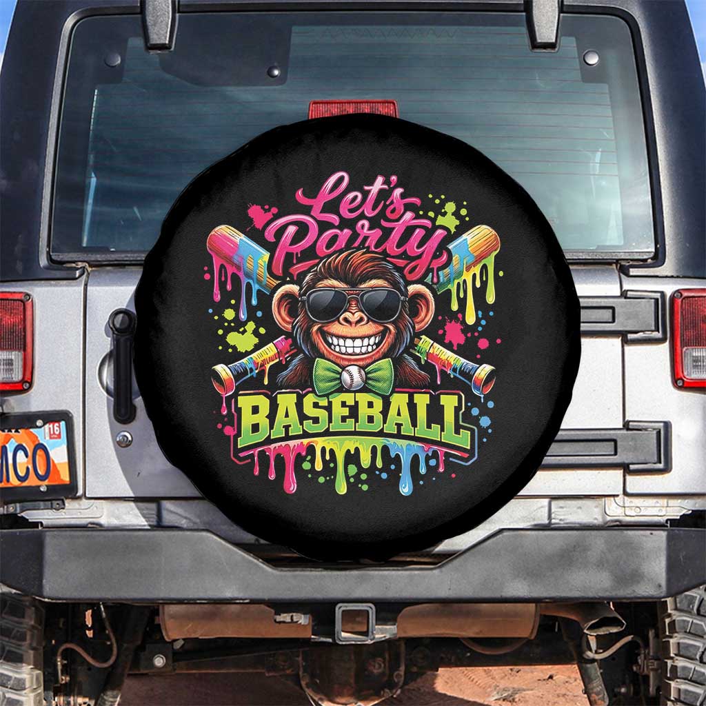 Lets Party Baseball Monkey Neon Dripping Graphic Spare Tire Cover Funny Ball Party Game Day Fans TS02 No hole Black Print Your Wear
