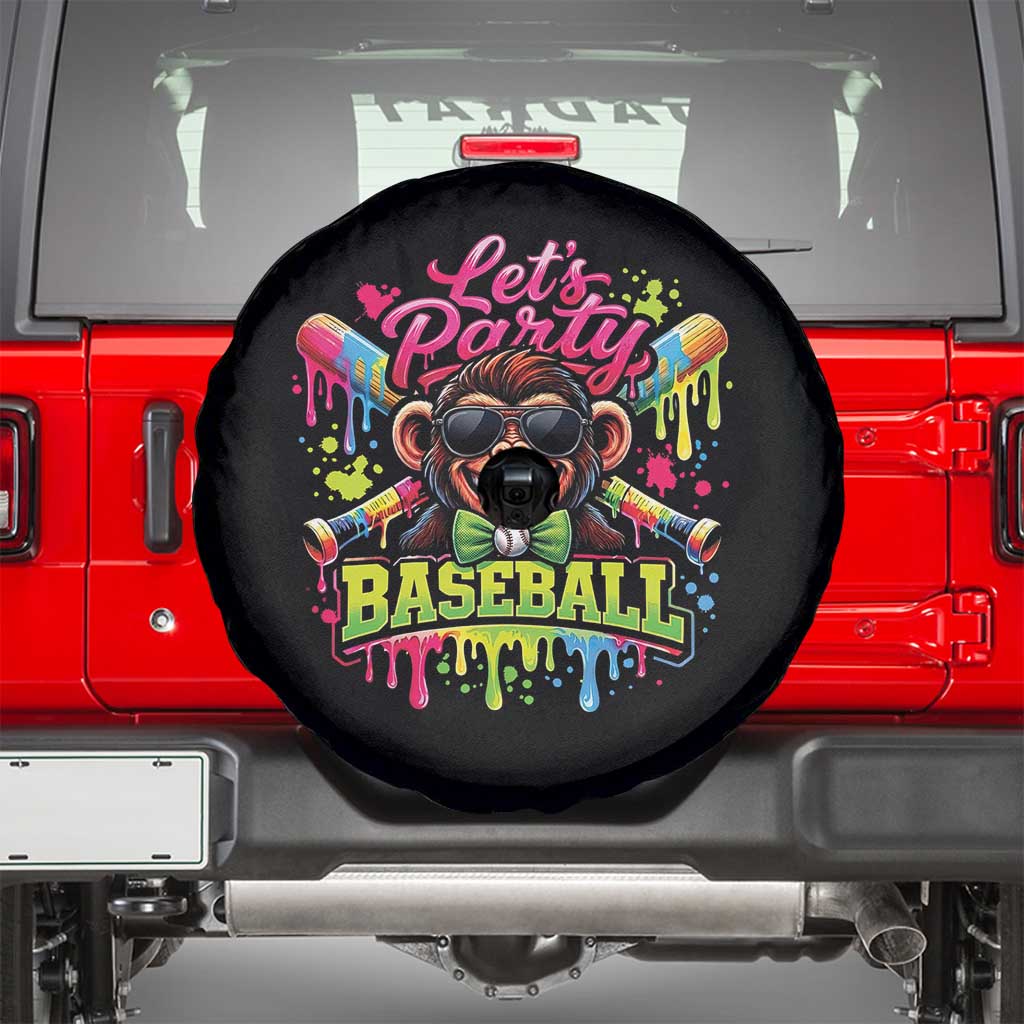 Lets Party Baseball Monkey Neon Dripping Graphic Spare Tire Cover Funny Ball Party Game Day Fans TS02 Black Print Your Wear