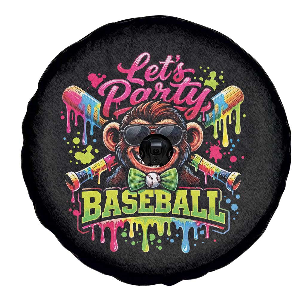 Lets Party Baseball Monkey Neon Dripping Graphic Spare Tire Cover Funny Ball Party Game Day Fans TS02 Print Your Wear