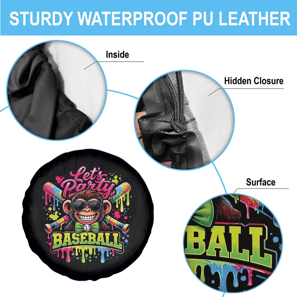 Lets Party Baseball Monkey Neon Dripping Graphic Spare Tire Cover Funny Ball Party Game Day Fans TS02 Print Your Wear