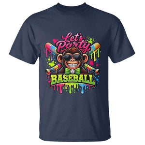 Lets Party Baseball Monkey Neon Dripping Graphic T Shirt Funny Ball Party Game Day Fans TS02 Navy Print Your Wear
