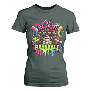 Lets Party Baseball Monkey Neon Dripping Graphic T Shirt For Women Funny Ball Party Game Day Fans TS02 Dark Forest Green Print Your Wear
