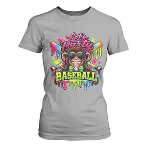 Lets Party Baseball Monkey Neon Dripping Graphic T Shirt For Women Funny Ball Party Game Day Fans TS02 Sport Gray Print Your Wear