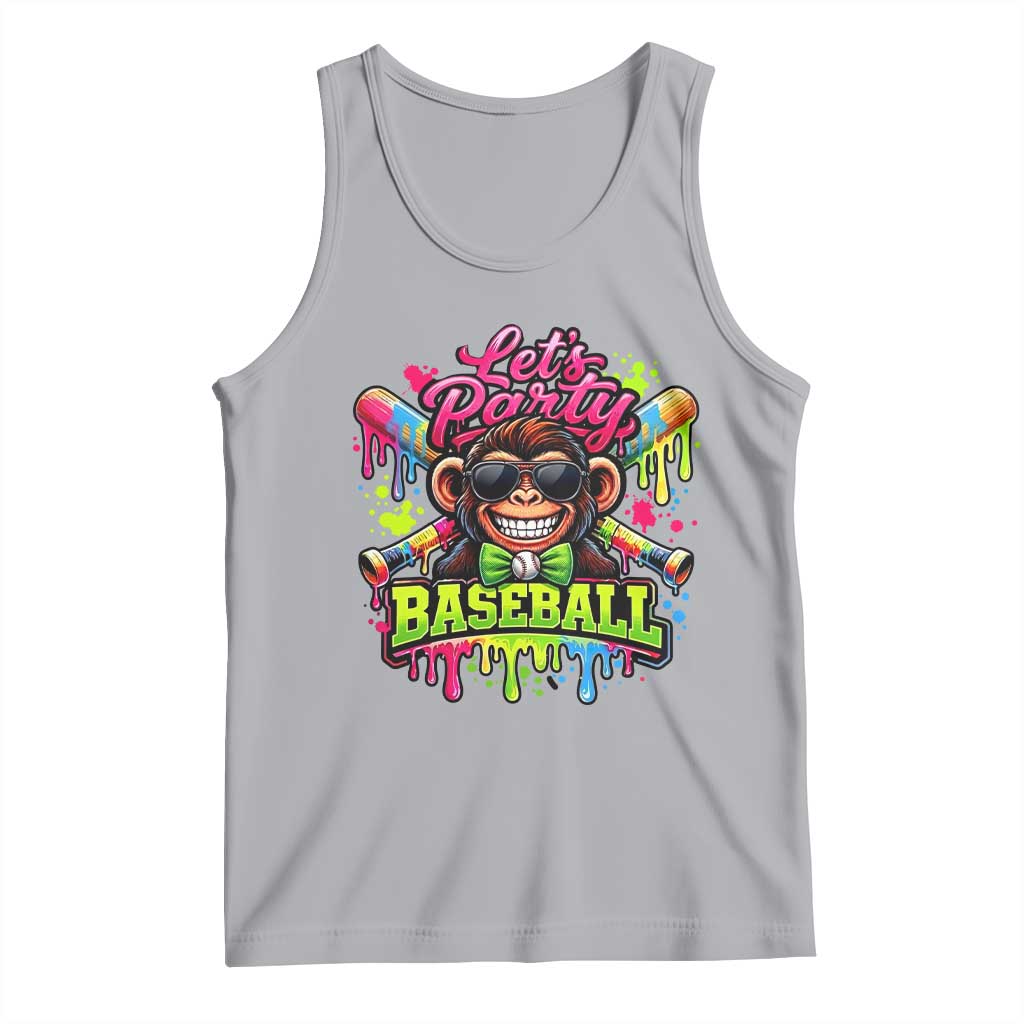 Lets Party Baseball Monkey Neon Dripping Graphic Tank Top Funny Ball Party Game Day Fans TS02 Athletic Heather Print Your Wear