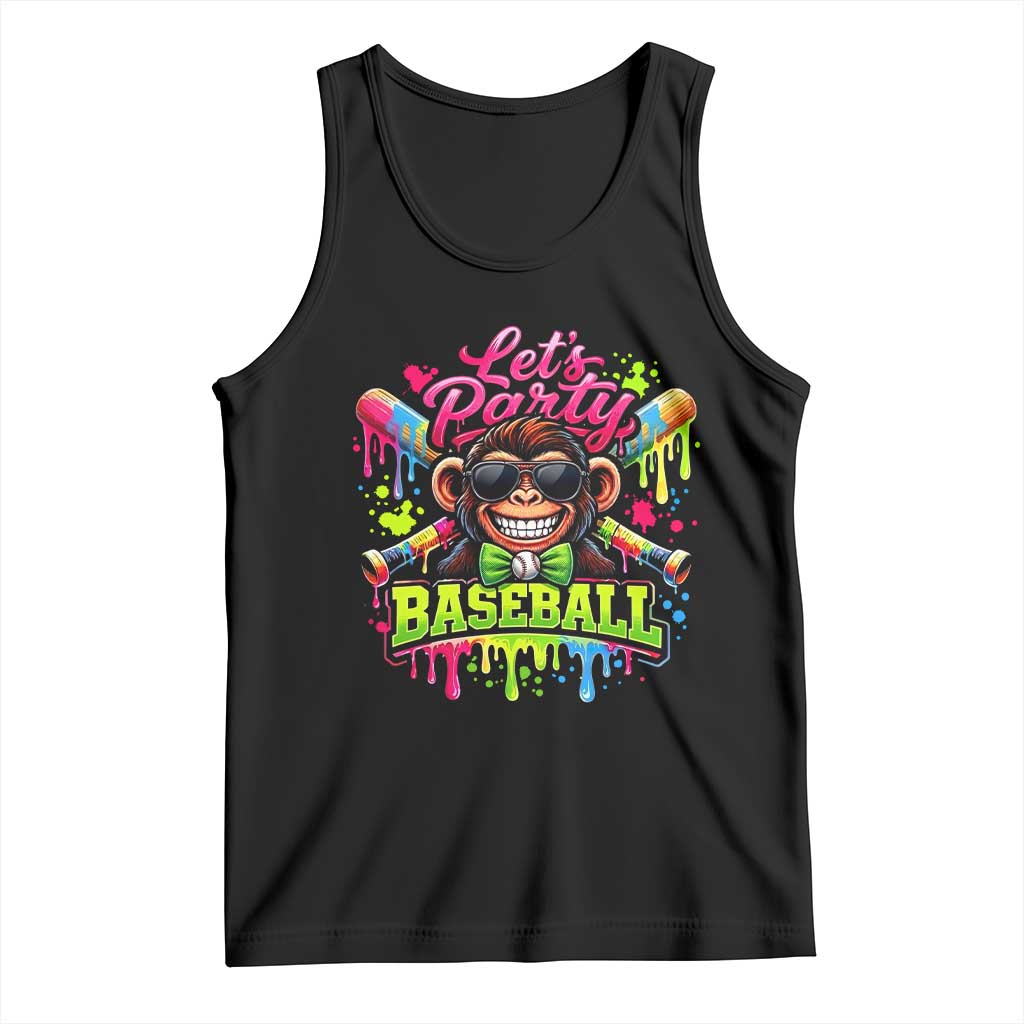 Lets Party Baseball Monkey Neon Dripping Graphic Tank Top Funny Ball Party Game Day Fans TS02 Black Print Your Wear