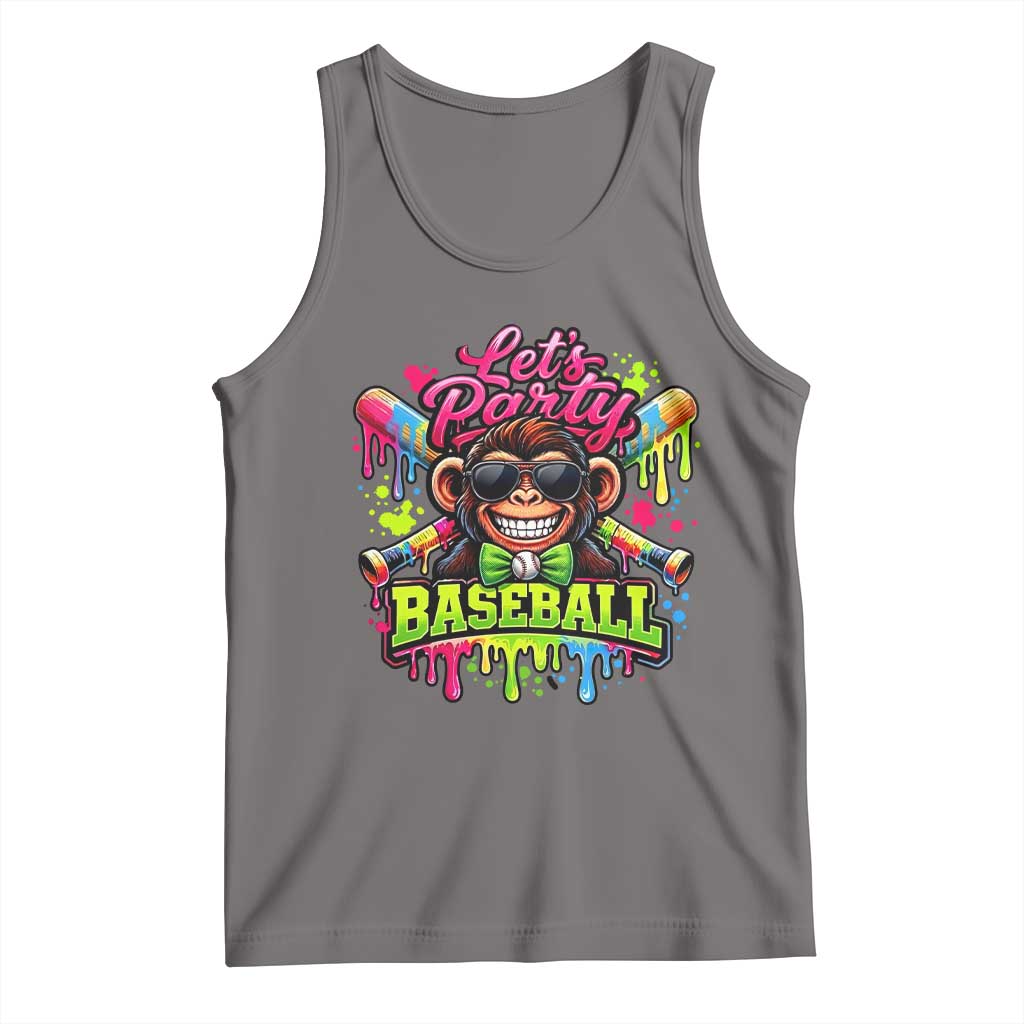 Lets Party Baseball Monkey Neon Dripping Graphic Tank Top Funny Ball Party Game Day Fans TS02 Deep Heather Print Your Wear
