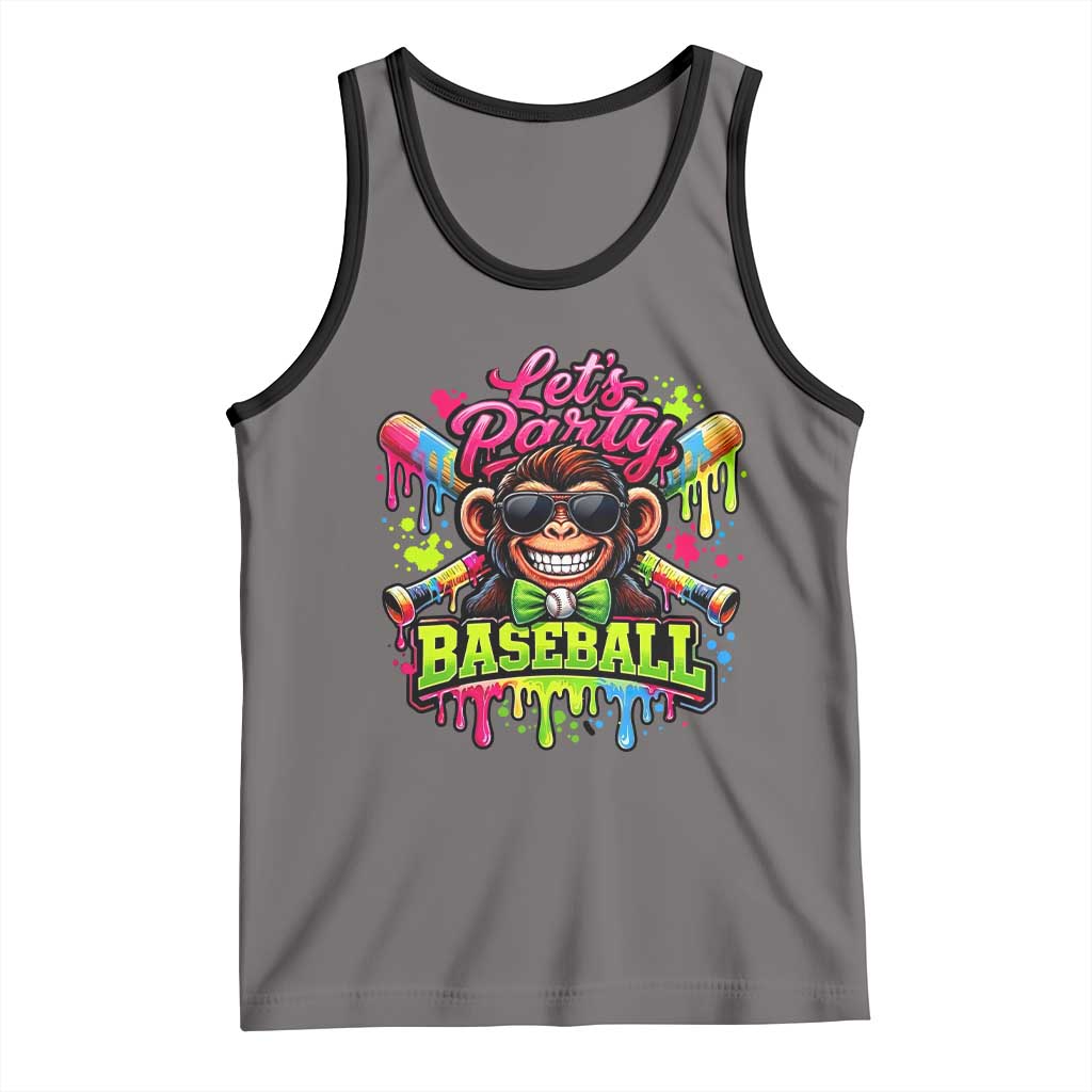 Lets Party Baseball Monkey Neon Dripping Graphic Tank Top Funny Ball Party Game Day Fans TS02 Deep Heather Black Print Your Wear