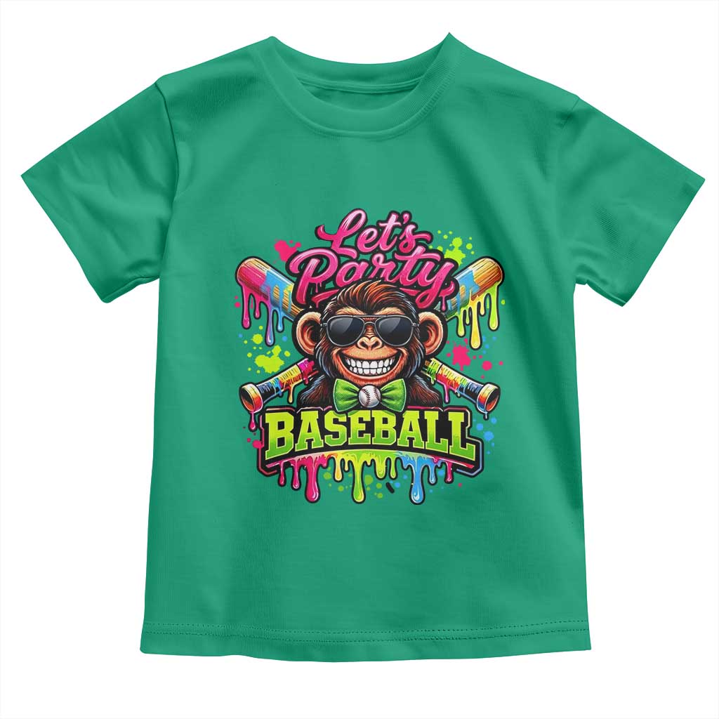 Lets Party Baseball Monkey Neon Dripping Graphic Toddler T Shirt Funny Ball Party Game Day Fans TS02 Irish Green Print Your Wear