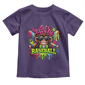 Lets Party Baseball Monkey Neon Dripping Graphic Toddler T Shirt Funny Ball Party Game Day Fans TS02 Purple Print Your Wear