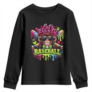 Lets Party Baseball Monkey Neon Dripping Graphic Youth Sweatshirt Funny Ball Party Game Day Fans TS02 Black Print Your Wear