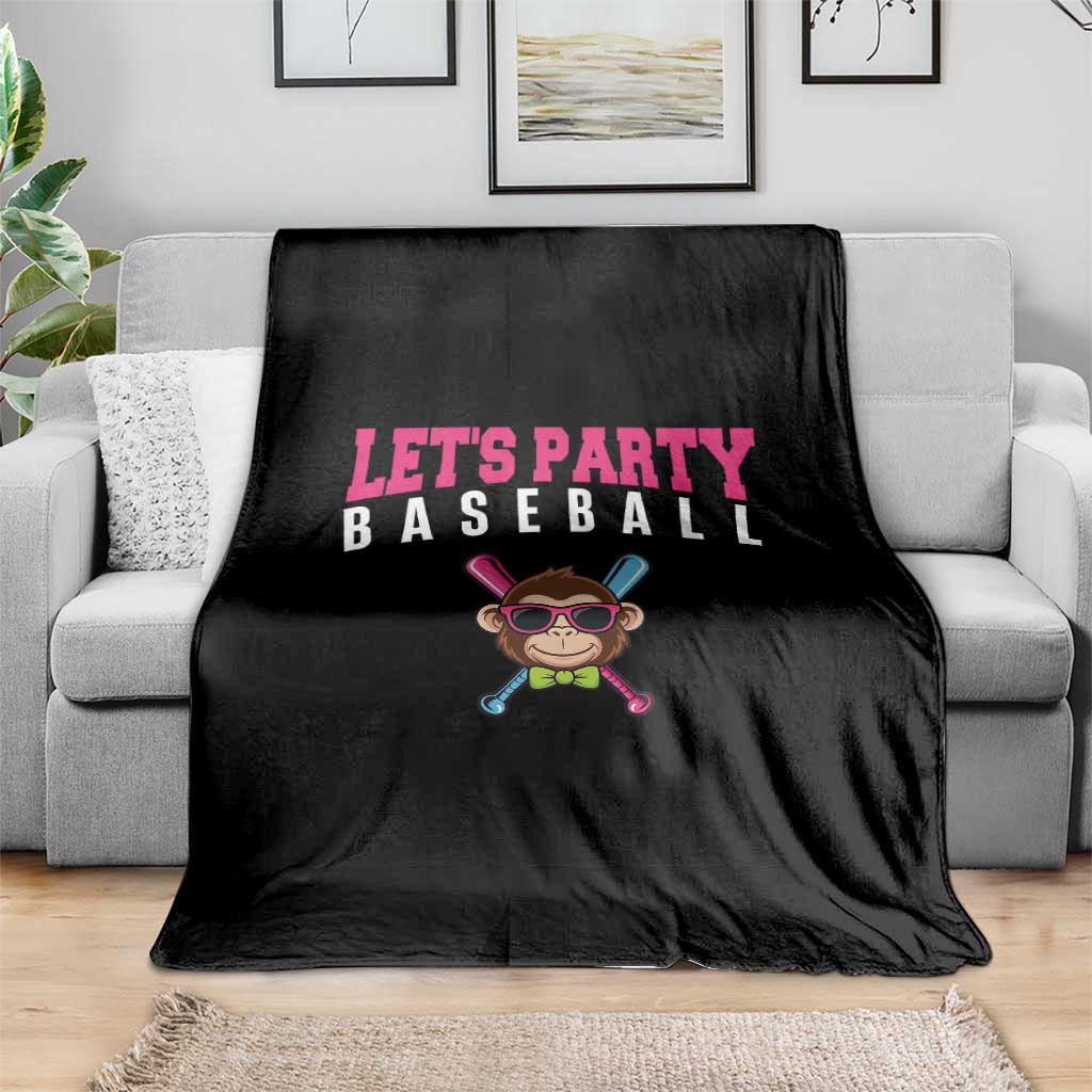 Let's Party Baseball Monkey Throw Blanket Ball Party Game Day Vibes TS02 Print Your Wear
