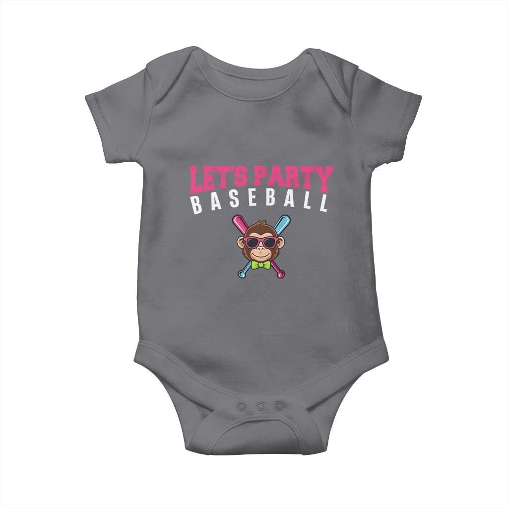 Let's Party Baseball Monkey Baby Onesie Ball Party Game Day Vibes TS02 Charcoal Print Your Wear