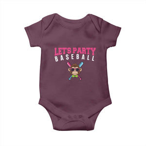 Let's Party Baseball Monkey Baby Onesie Ball Party Game Day Vibes TS02 Maroon Print Your Wear