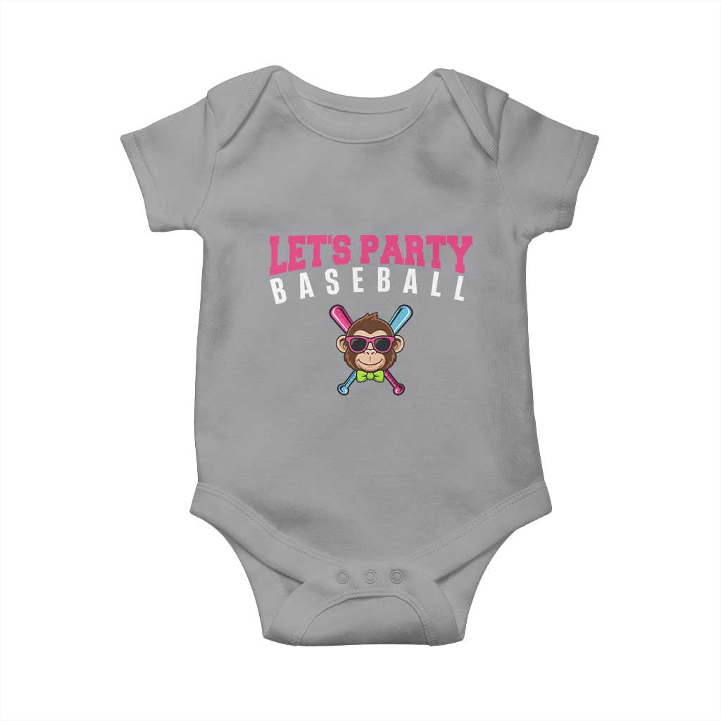 Let's Party Baseball Monkey Baby Onesie Ball Party Game Day Vibes TS02 Sport Gray Print Your Wear