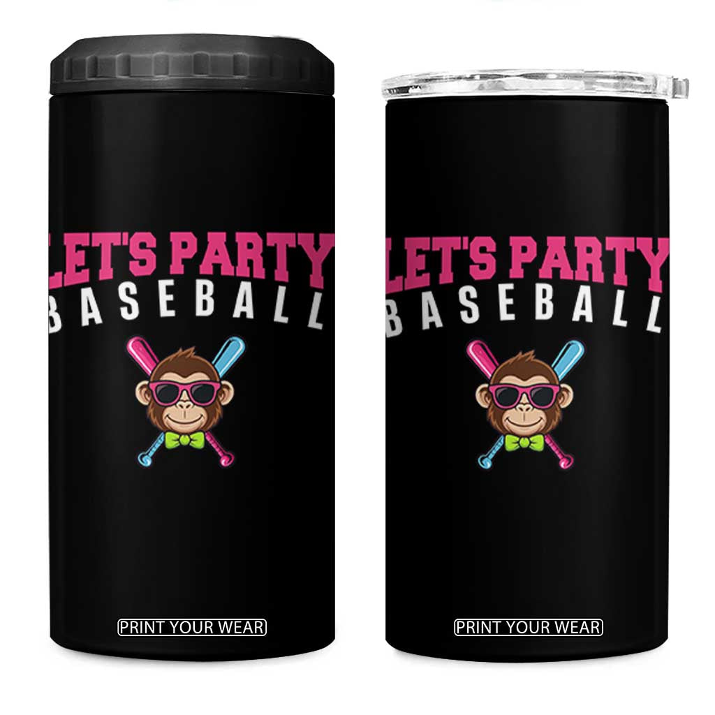 Let's Party Baseball Monkey 4 in 1 Can Cooler Tumbler Ball Party Game Day Vibes TS02 One Size: 16 oz Black Print Your Wear