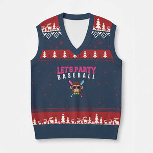 Let's Party Baseball Monkey V-Neck Knit Sweater Vest Ball Party Game Day Vibes TS02 Navy Red Print Your Wear