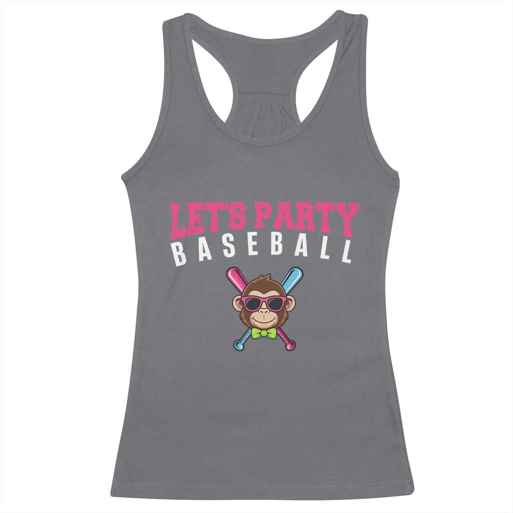 Let's Party Baseball Monkey Racerback Tank Top Ball Party Game Day Vibes TS02 Charcoal Print Your Wear