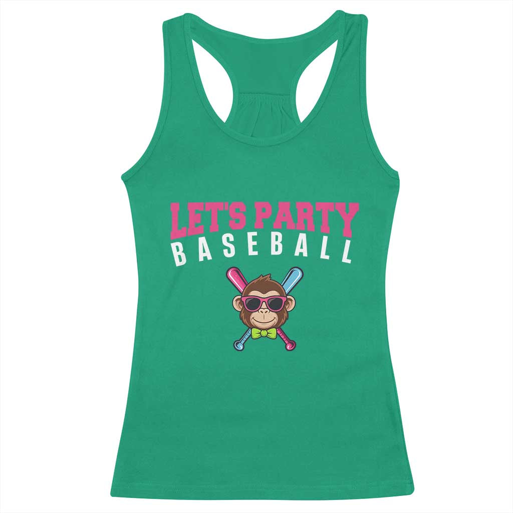 Let's Party Baseball Monkey Racerback Tank Top Ball Party Game Day Vibes TS02 Irish Green Print Your Wear