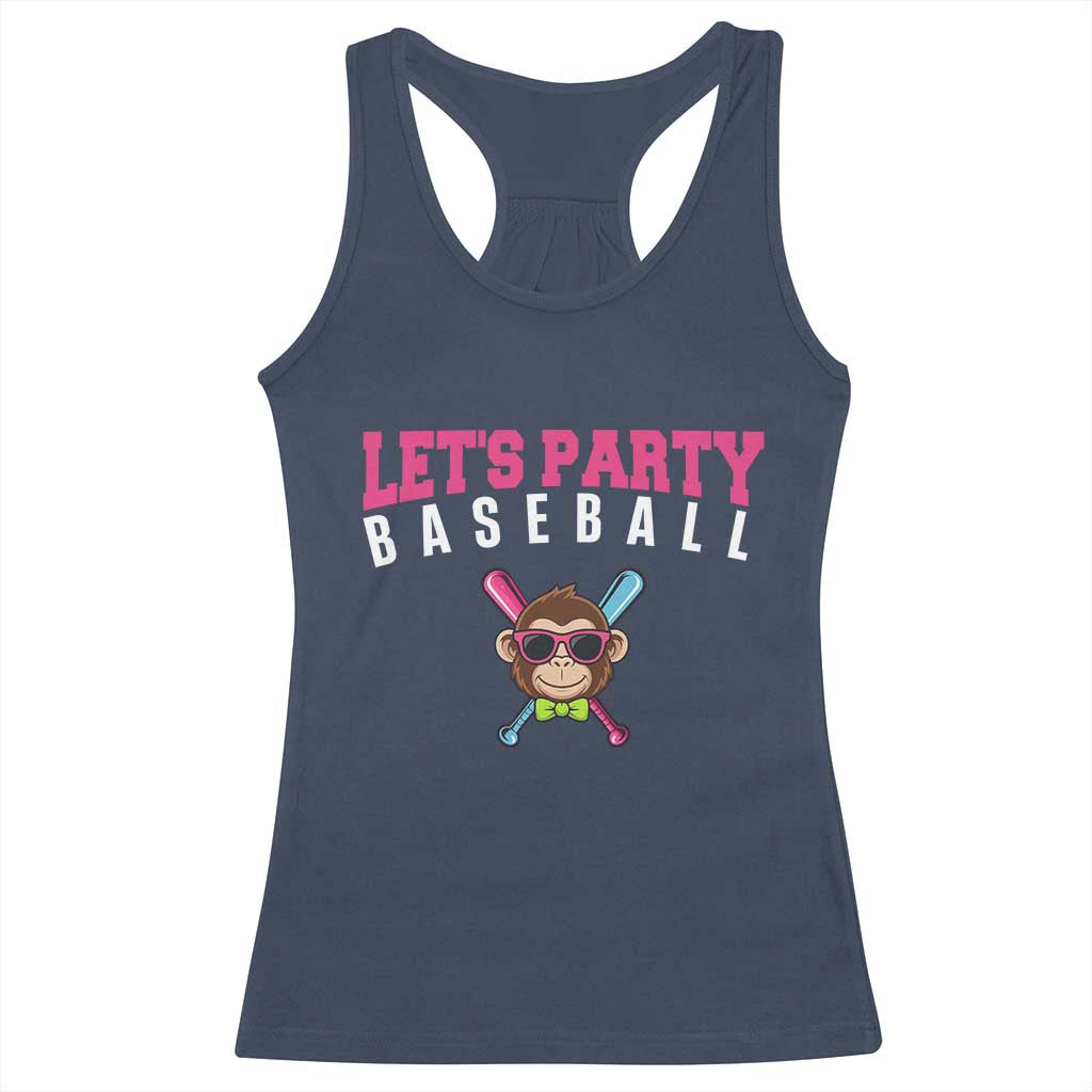 Let's Party Baseball Monkey Racerback Tank Top Ball Party Game Day Vibes TS02 Navy Print Your Wear