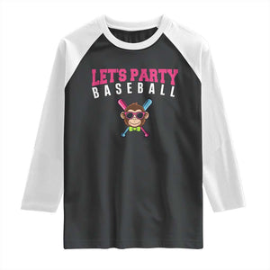 Let's Party Baseball Monkey Raglan Shirt Ball Party Game Day Vibes TS02 Black White Print Your Wear
