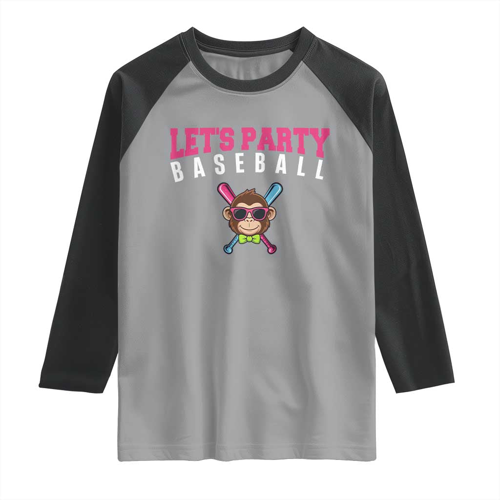 Let's Party Baseball Monkey Raglan Shirt Ball Party Game Day Vibes TS02 Sport Gray Black Print Your Wear