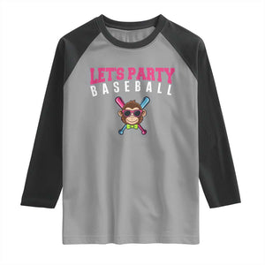 Let's Party Baseball Monkey Raglan Shirt Ball Party Game Day Vibes TS02 Sport Gray Black Print Your Wear