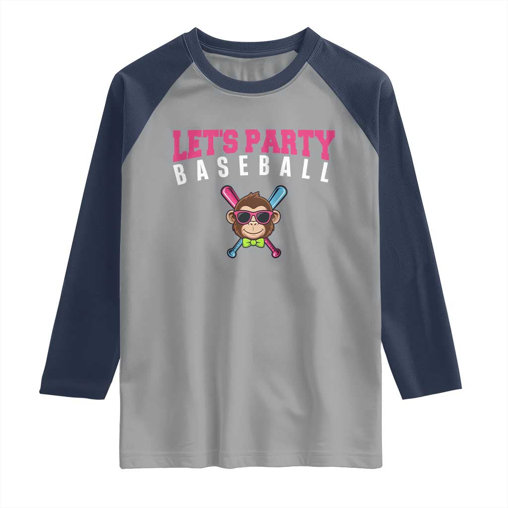Let's Party Baseball Monkey Raglan Shirt Ball Party Game Day Vibes TS02 Sport Gray Navy Print Your Wear