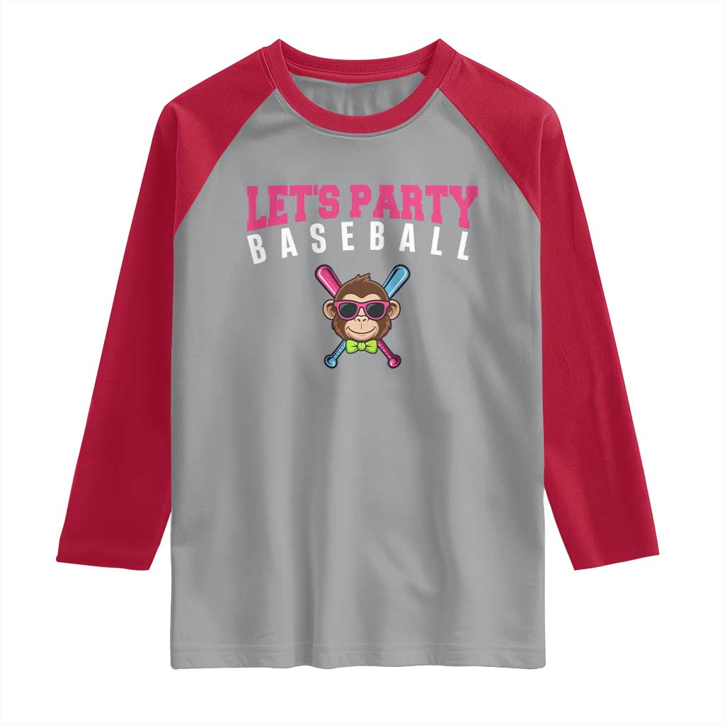 Let's Party Baseball Monkey Raglan Shirt Ball Party Game Day Vibes TS02 Sport Gray Red Print Your Wear