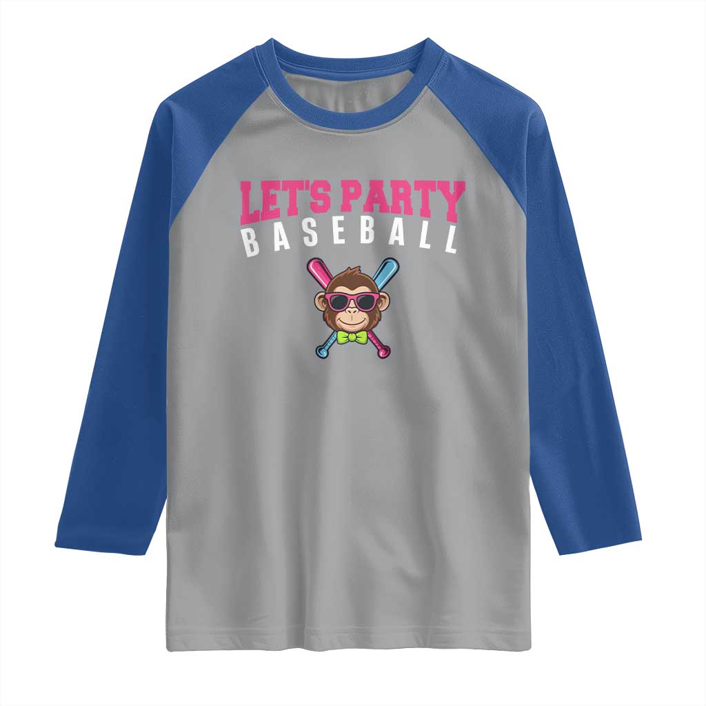 Let's Party Baseball Monkey Raglan Shirt Ball Party Game Day Vibes TS02 Sport Gray Royal Print Your Wear