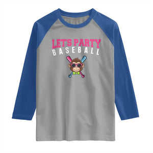 Let's Party Baseball Monkey Raglan Shirt Ball Party Game Day Vibes TS02 Sport Gray Royal Print Your Wear