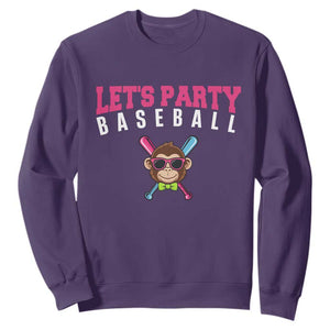 Let's Party Baseball Monkey Sweatshirt Ball Party Game Day Vibes TS02 Purple Print Your Wear