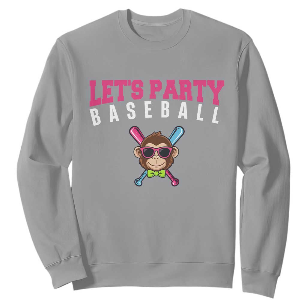 Let's Party Baseball Monkey Sweatshirt Ball Party Game Day Vibes TS02 Sport Gray Print Your Wear